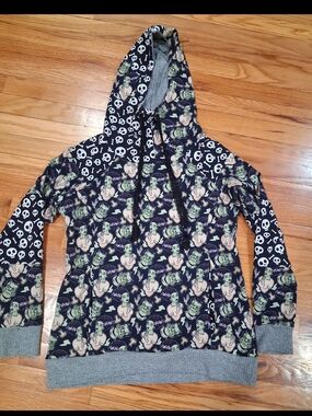 Upcycled Frankenstein & Skull Print Hoodie - Black Green Beige